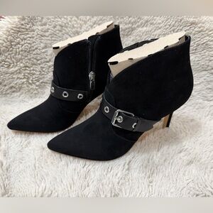 Nine West Jax black suede bootie with buckle